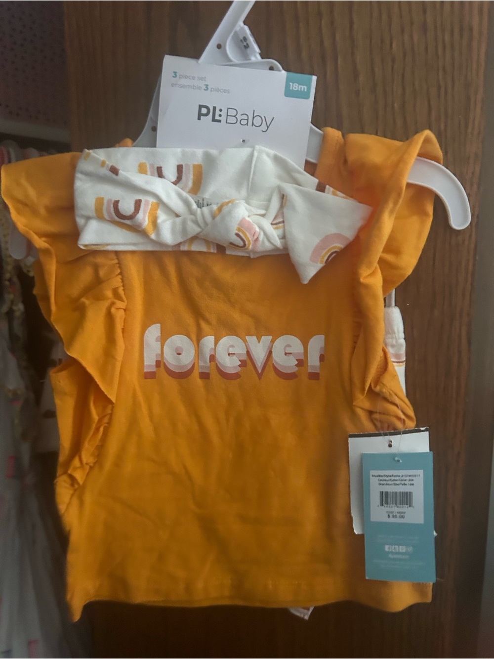 PL:Baby Orange 'Forever' Girls Matching Set with Rainbow Headband